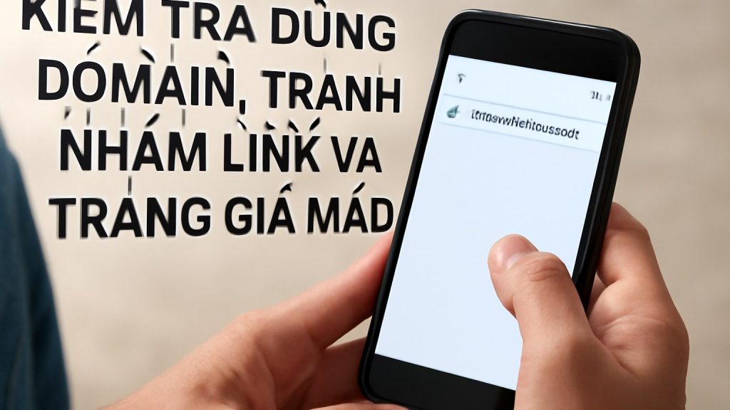 1) Kiểm tra đúng domain, tránh nhầm link và trang giả mạo Minh họa: 1) Kiểm tra đúng domain, tránh nhầm link và trang giả mạo